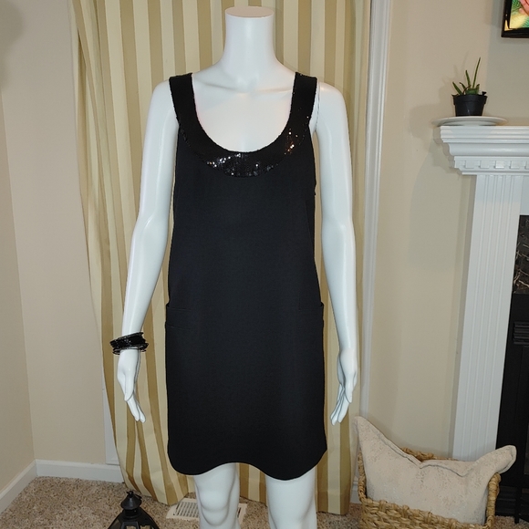 90's Vibe CHARLOTTE RONSON SOFT WOOL BLEND MINI DRESS WITH POCKETS, BLACK  S - Picture 2 of 9